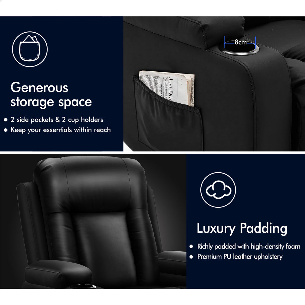 ALFORDSON Recliner Chair Heated Massage Armchair Lounge Sofa Leather Black