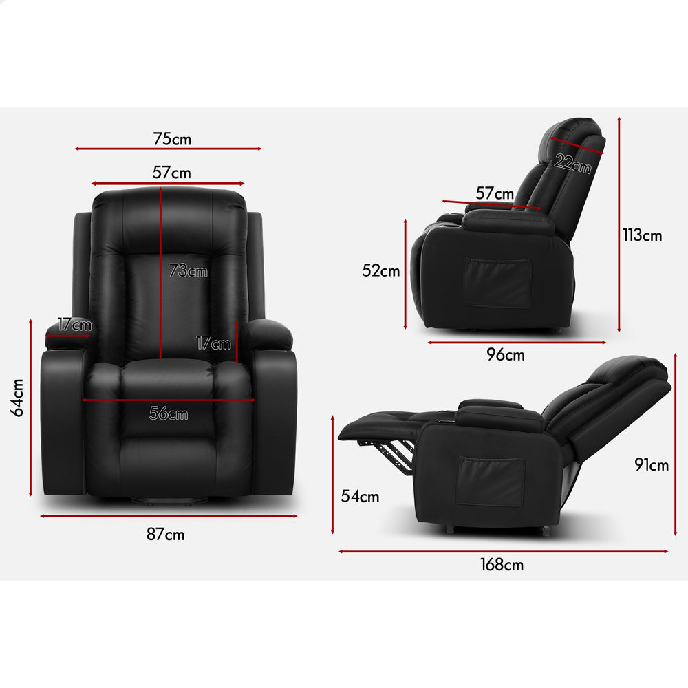 ALFORDSON Recliner Chair Heated Massage Armchair Lounge Sofa Leather Black