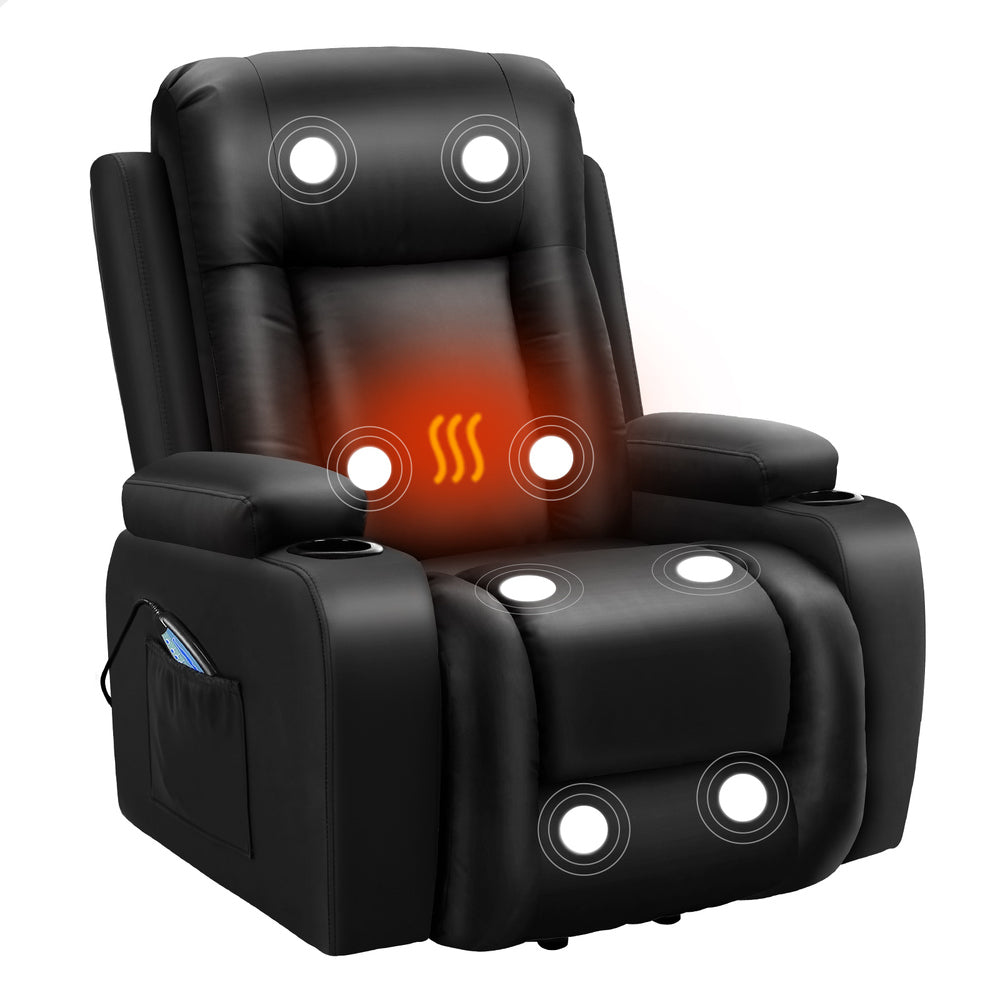 ALFORDSON Recliner Chair Heated Massage Armchair Lounge Sofa Leather Black