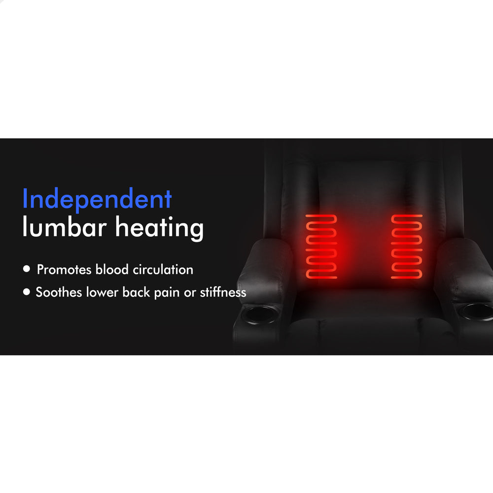 ALFORDSON Recliner Chair Heated Massage Armchair Lounge Sofa Leather Black
