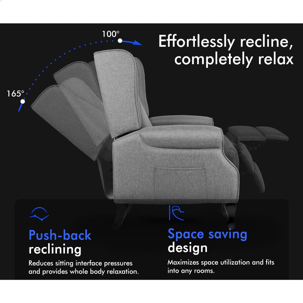 ALFORDSON Recliner Chair Armchair Accent Lounge Sofa Single Couch Fabric Grey