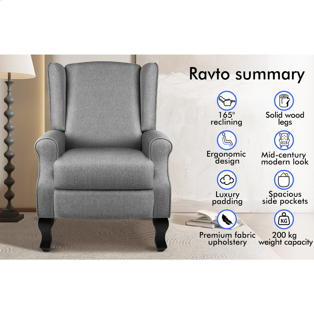 ALFORDSON Recliner Chair Armchair Accent Lounge Sofa Single Couch Fabric Grey