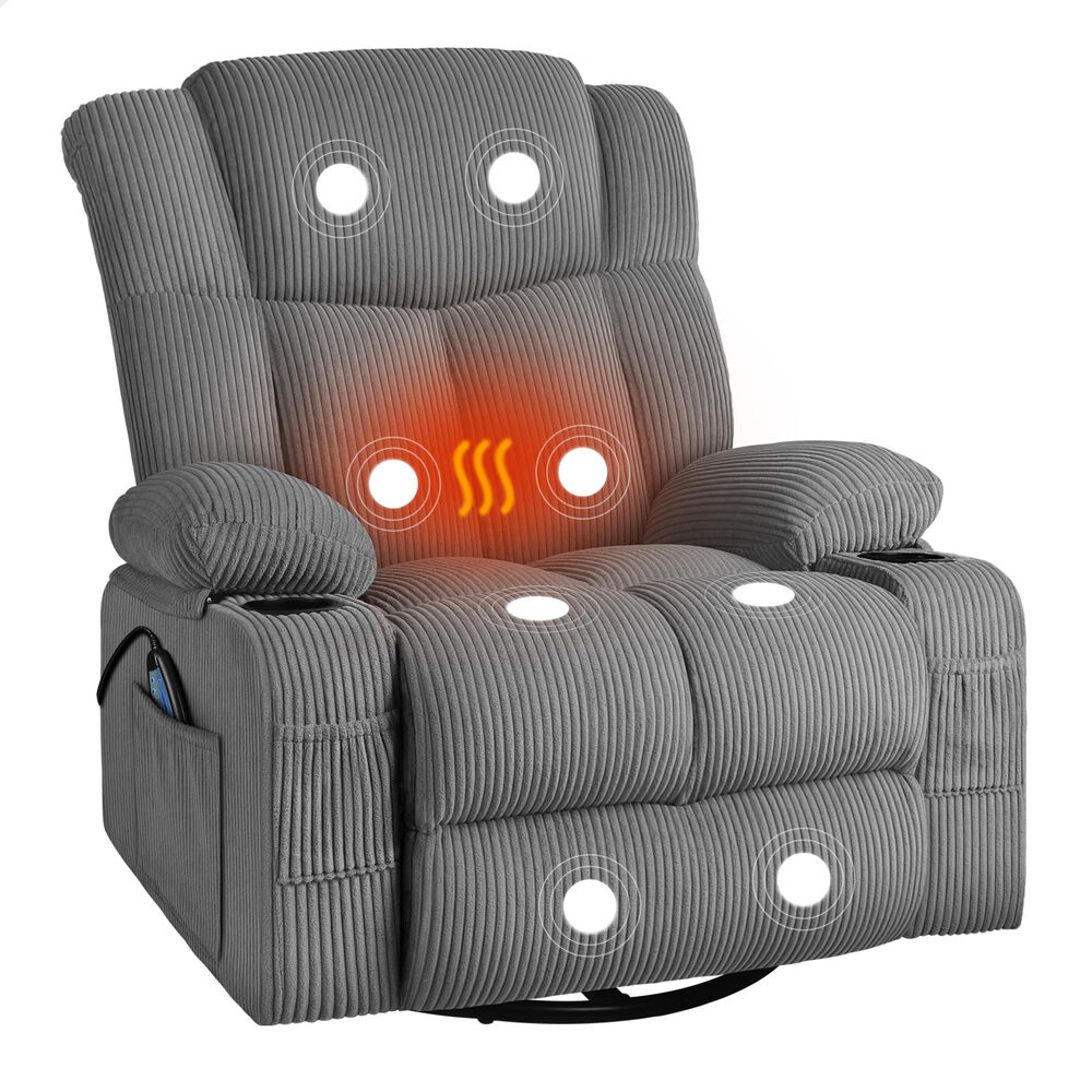 ALFORDSON Recliner Chair 360 Swivel Rocking Heated Massage Armchair Lounge Sofa