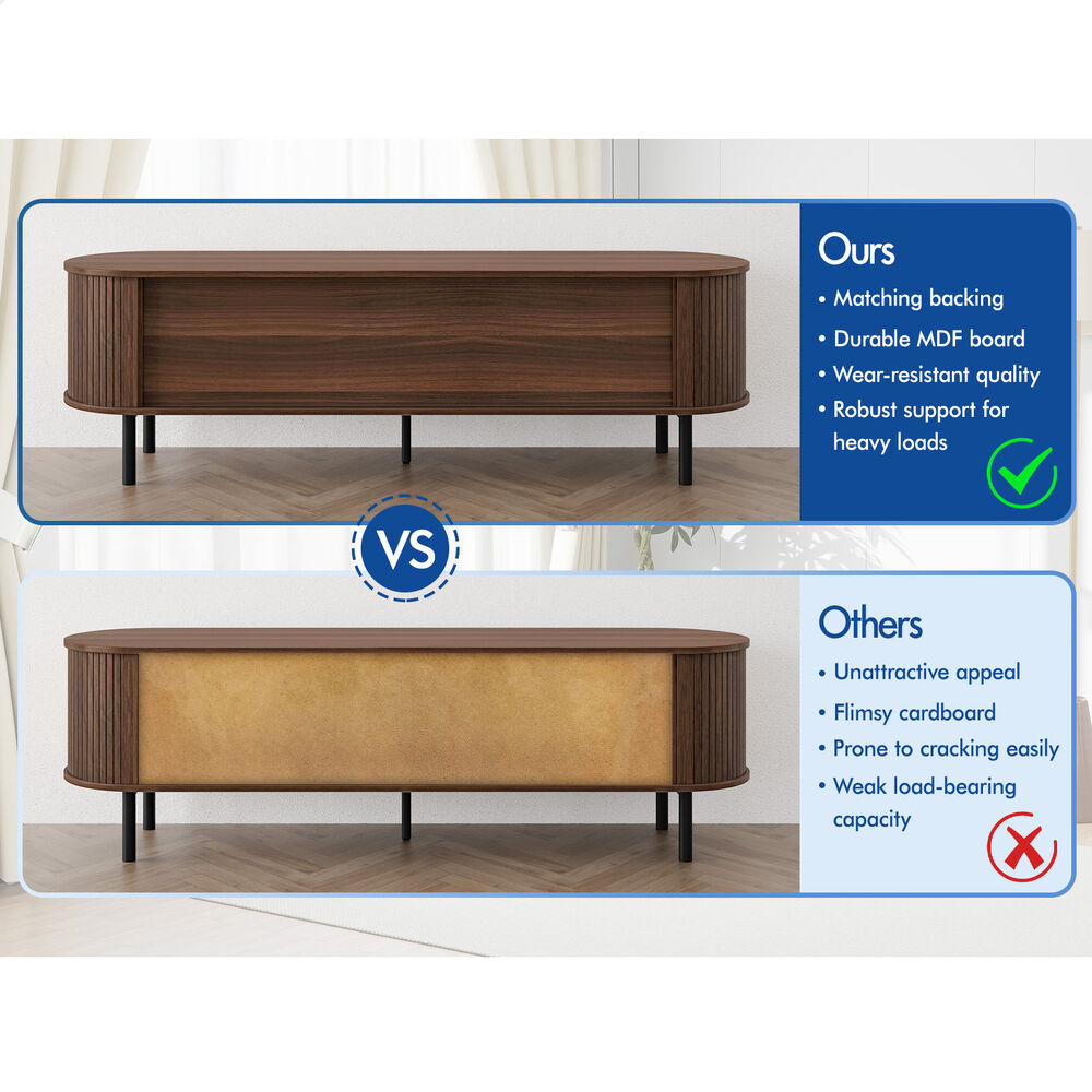 ALFORDSON Entertainment Unit TV Cabinet Stand 160cm Tambour Sliding Doors Walnut