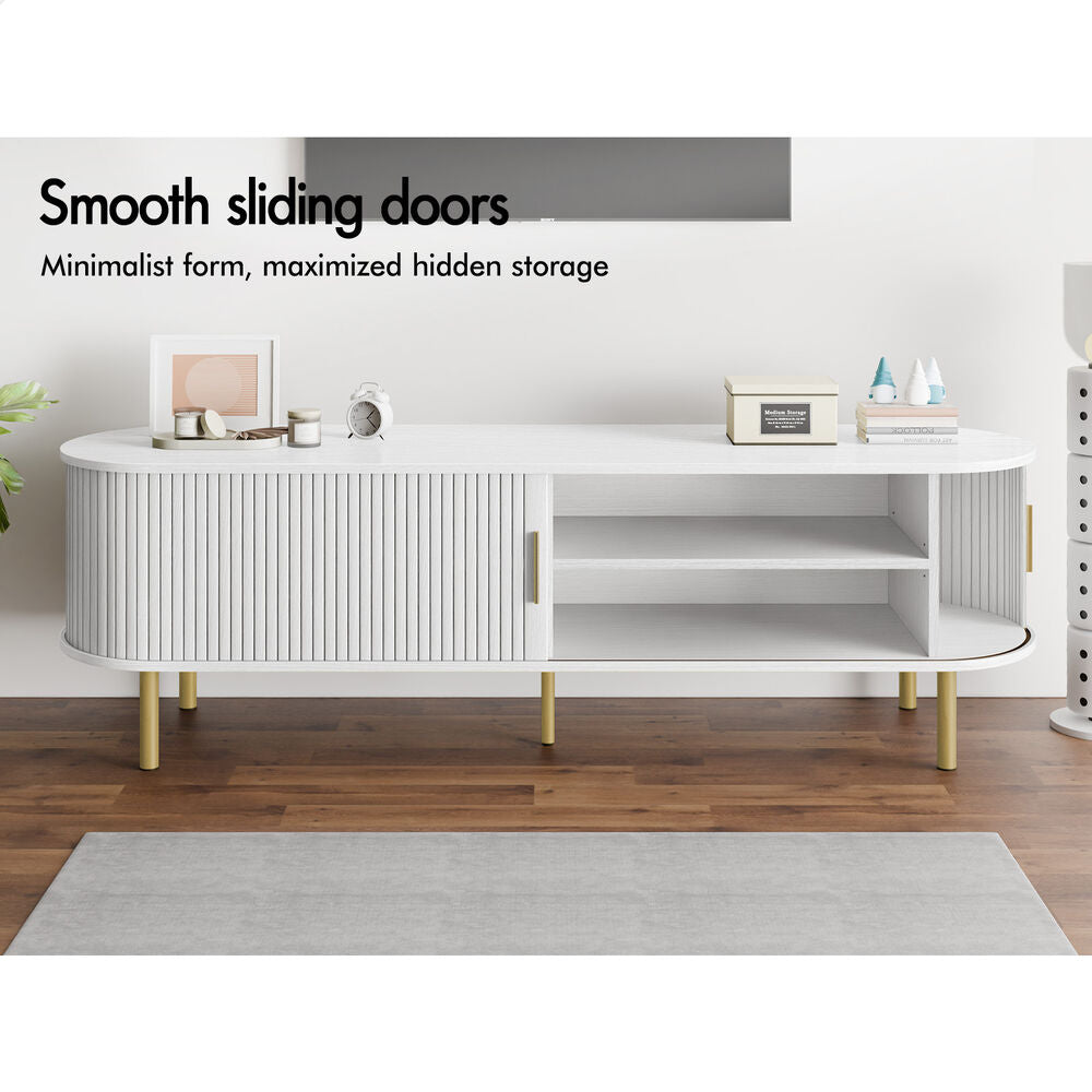 ALFORDSON Entertainment Unit TV Cabinet Stand 160cm Sliding Doors White and Gold