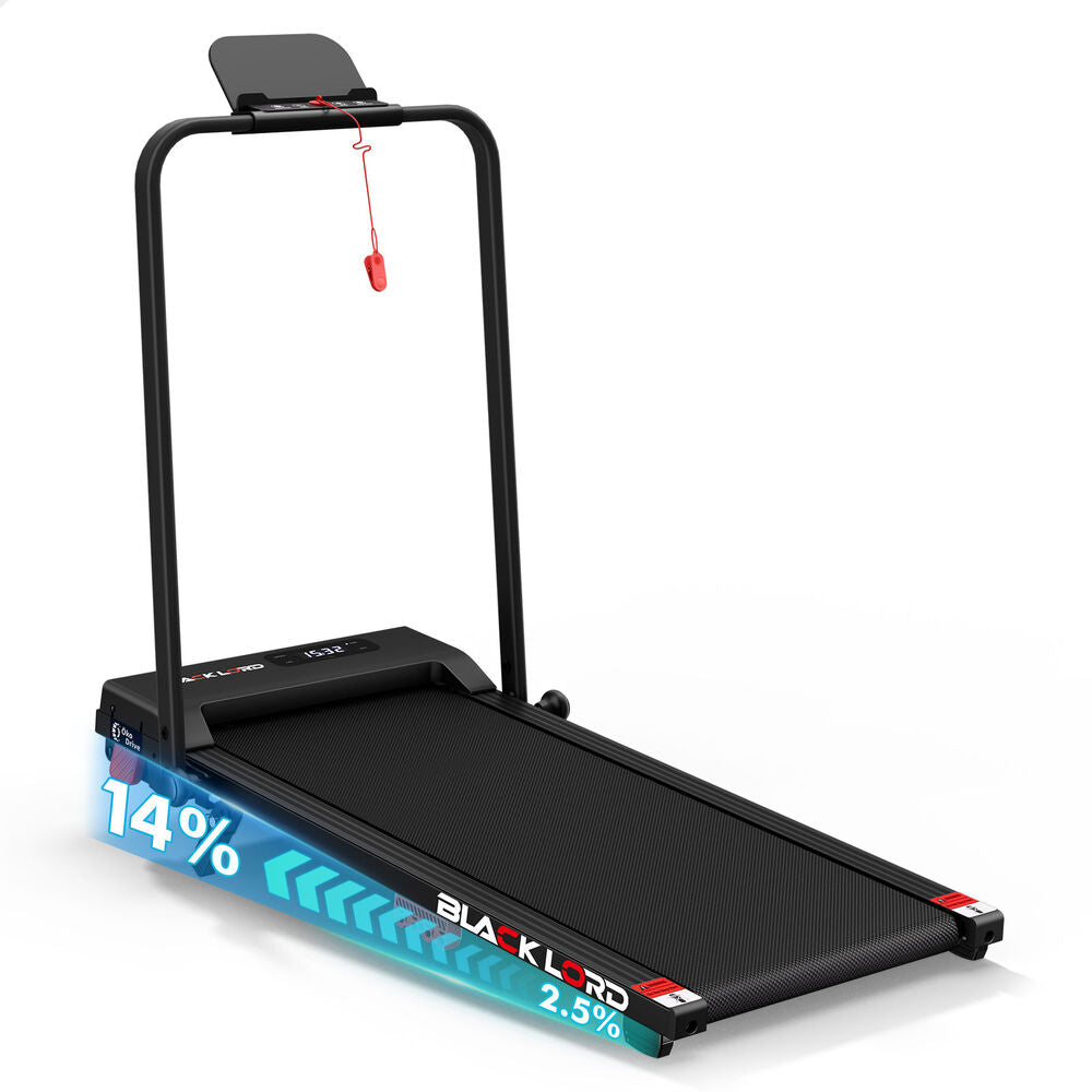 BLACK LORD Walking Pad Treadmill 14% Incline Magnetic Remote Foldable Black