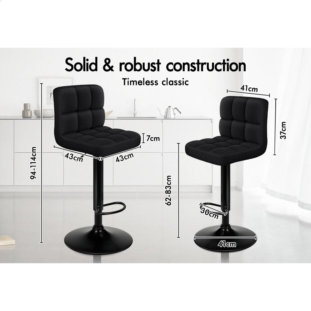 2x ALFORDSON Bar Stools Ralph Swivel Fabric All Black