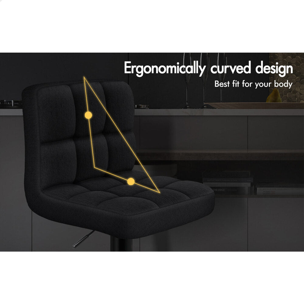 2x ALFORDSON Bar Stools Ralph Swivel Fabric All Black