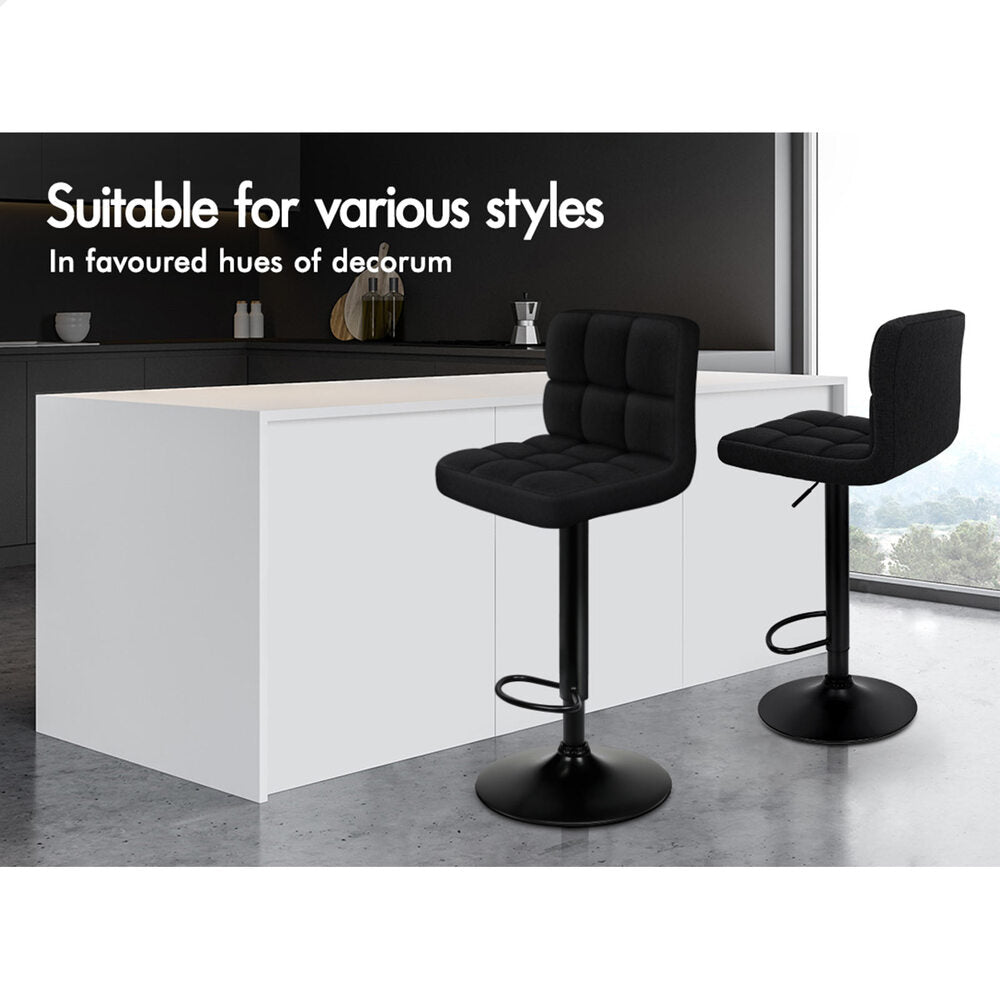 2x ALFORDSON Bar Stools Ralph Swivel Fabric All Black