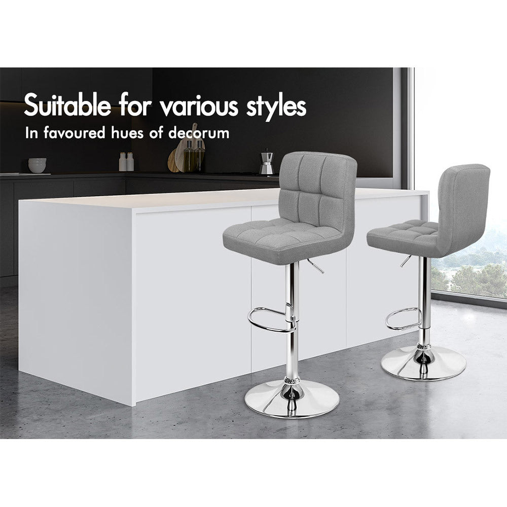 Alfordson 2x Bar Stools Ralph Kitchen Swivel Chair Fabric Gas Lift GREY