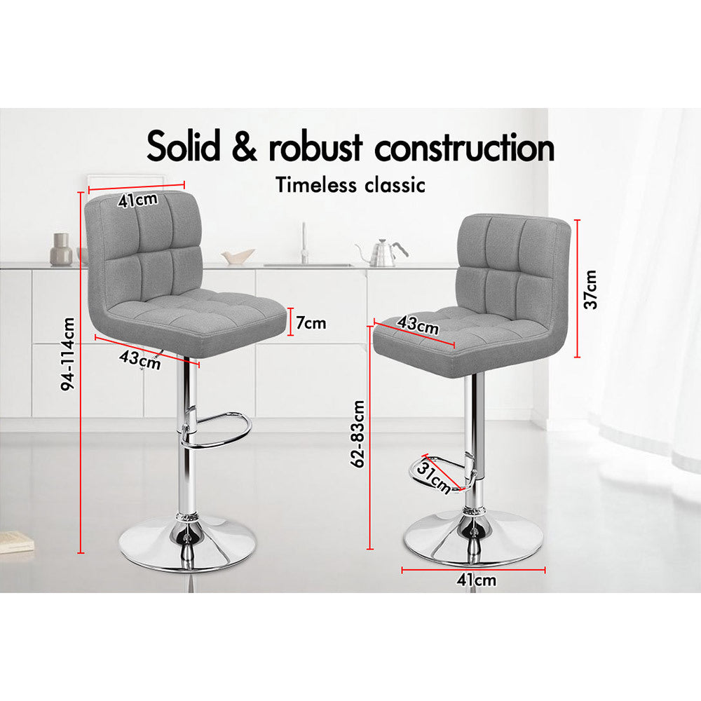 Alfordson 2x Bar Stools Ralph Kitchen Swivel Chair Fabric Gas Lift GREY