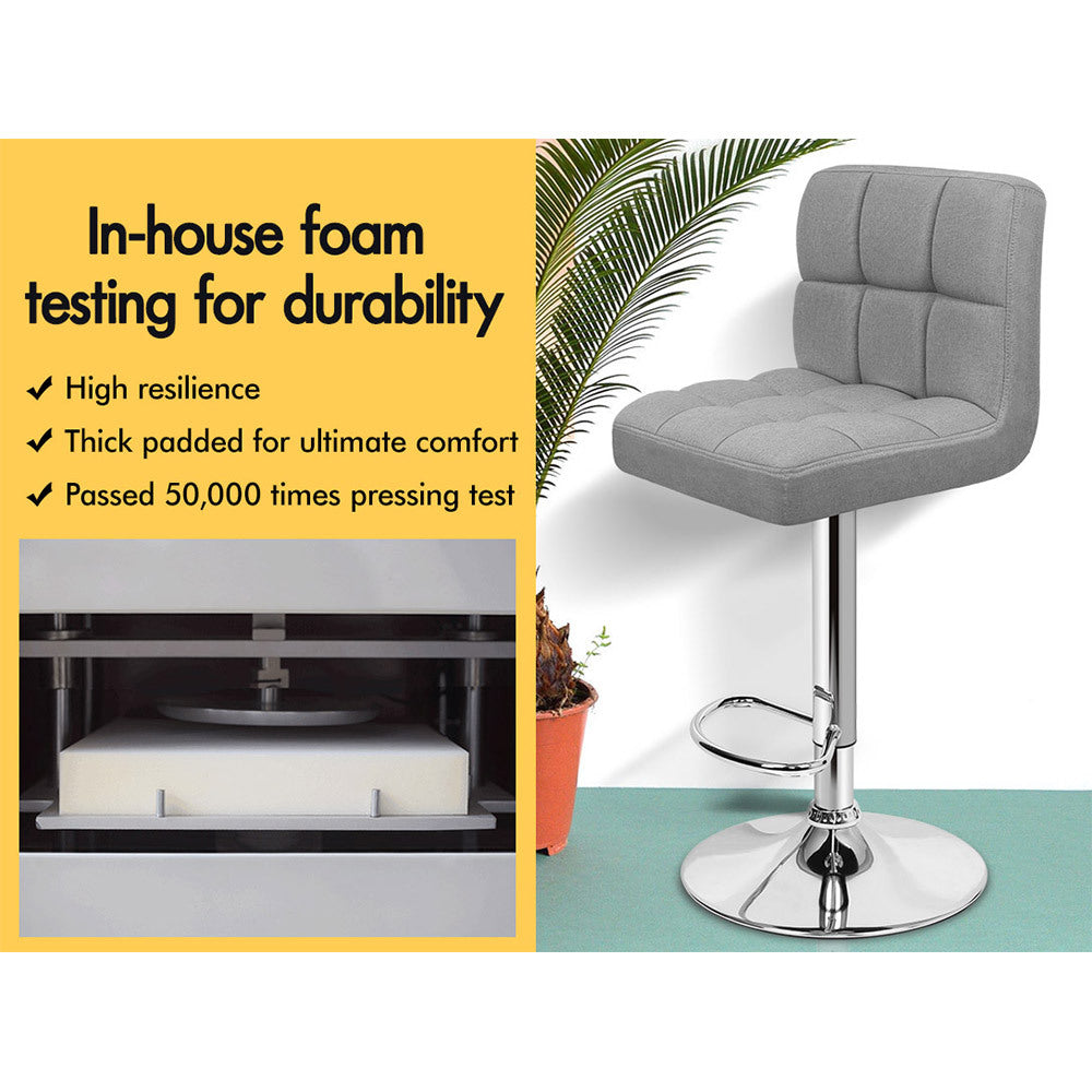 Alfordson 2x Bar Stools Ralph Kitchen Swivel Chair Fabric Gas Lift GREY