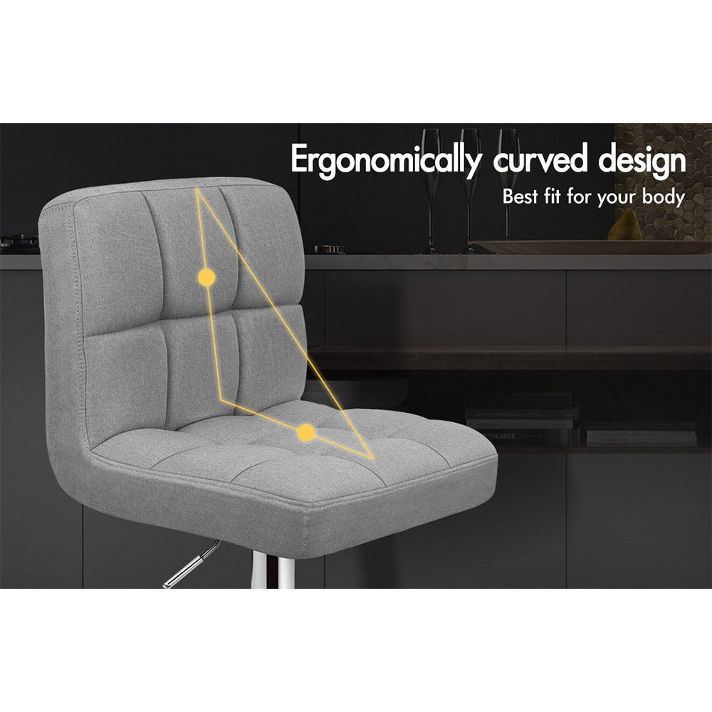 Alfordson 2x Bar Stools Ralph Kitchen Swivel Chair Fabric Gas Lift GREY