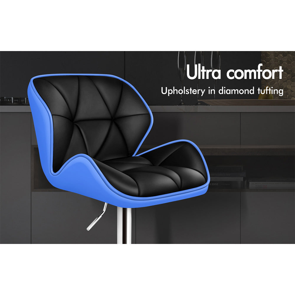 Alfordson 2x Bar Stools Willa Kitchen Gas Lift Swivel Chair Leather BLUE