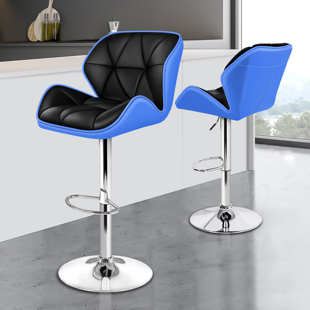 Alfordson 2x Bar Stools Willa Kitchen Gas Lift Swivel Chair Leather BLUE