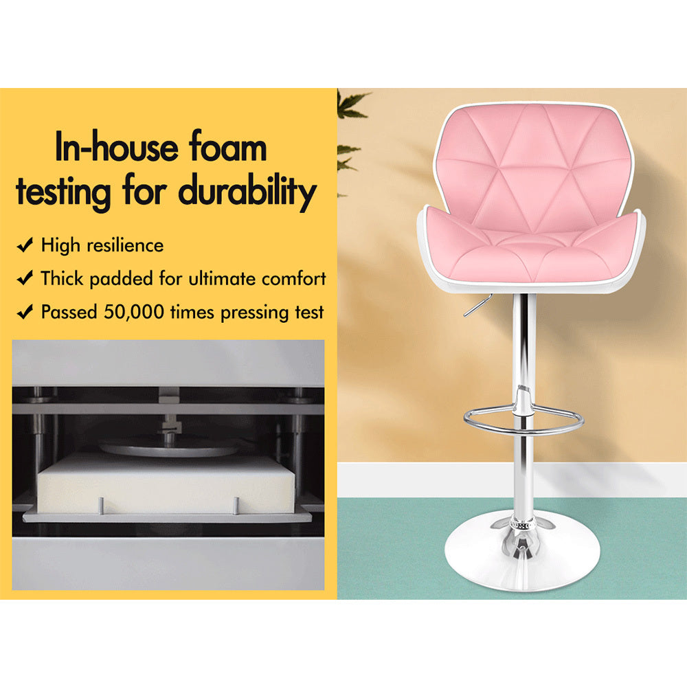 Alfordson 2x Bar Stools Willa Kitchen Gas Lift Swivel Chair Leather PINK