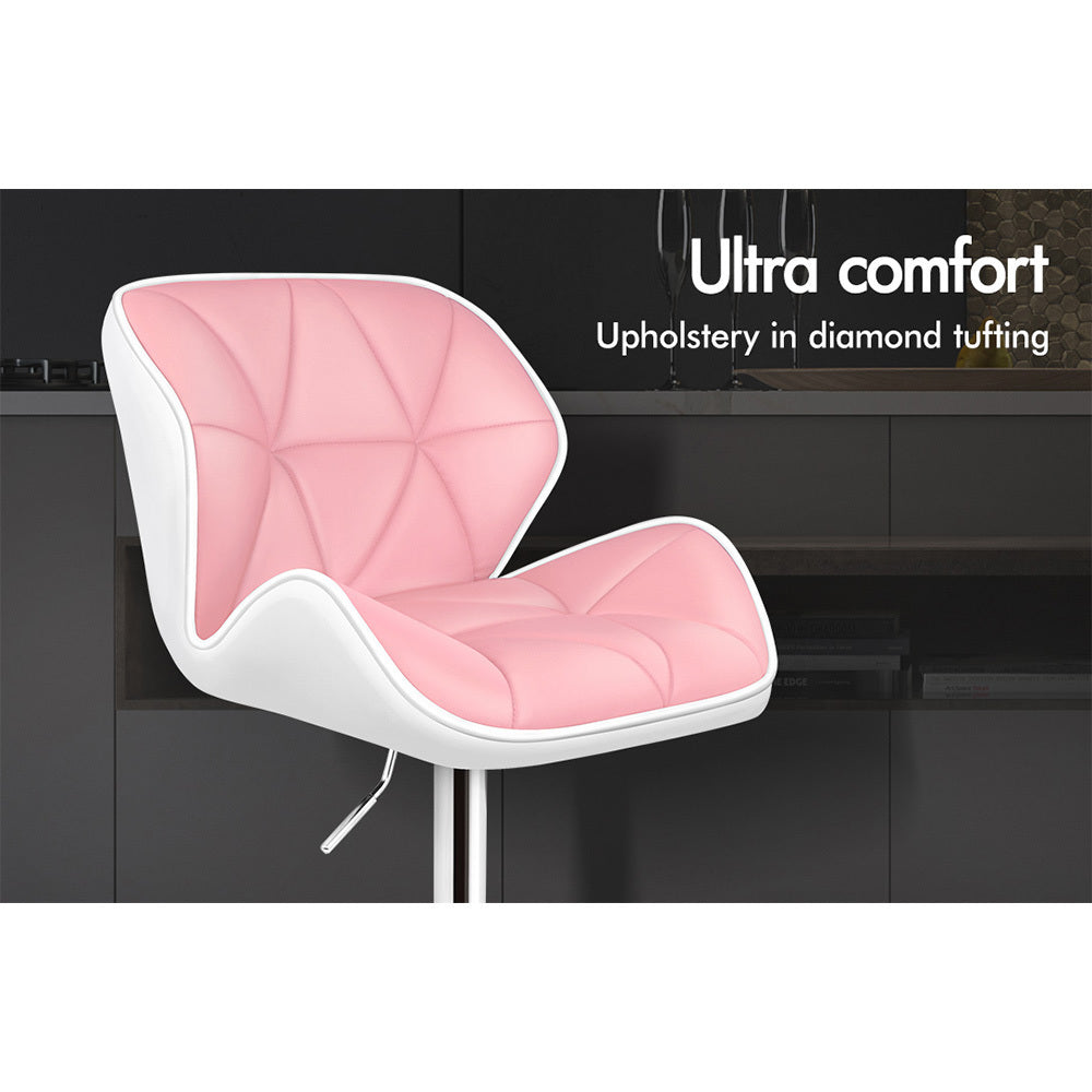 Alfordson 2x Bar Stools Willa Kitchen Gas Lift Swivel Chair Leather PINK