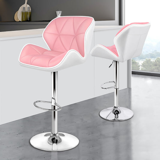 Alfordson 2x Bar Stools Willa Kitchen Gas Lift Swivel Chair Leather PINK