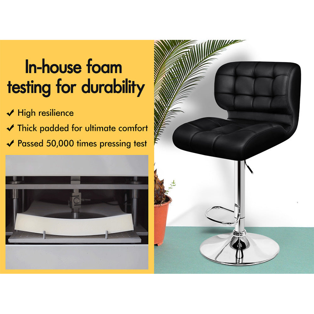 Alfordson 2x Bar Stools Dallon Kitchen Swivel Chair Leather Gas Lift BLACK