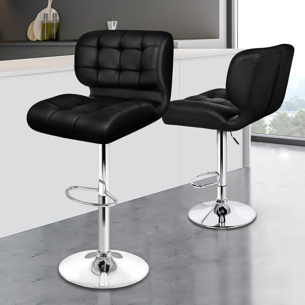 Alfordson 2x Bar Stools Dallon Kitchen Swivel Chair Leather Gas Lift BLACK