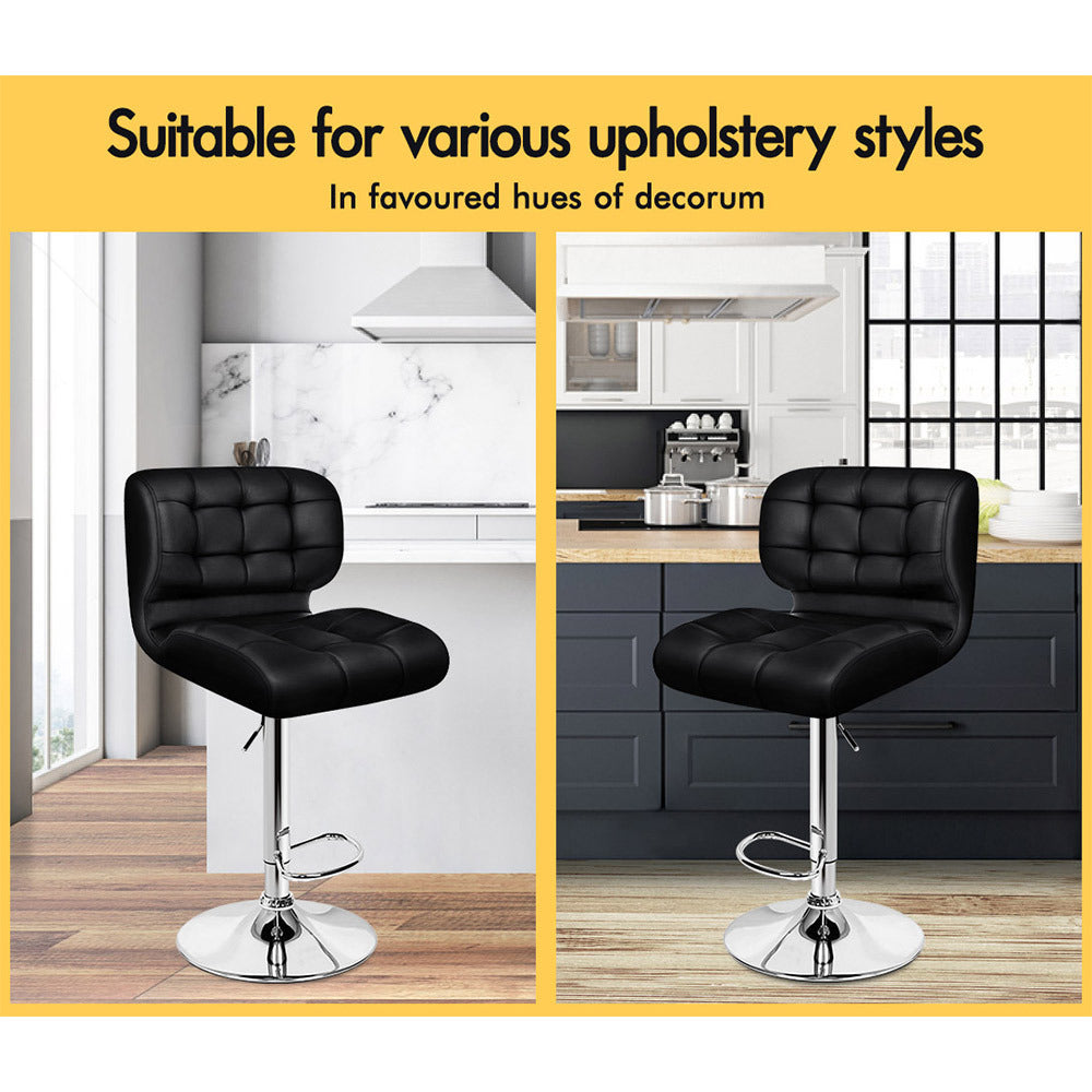Alfordson 2x Bar Stools Dallon Kitchen Swivel Chair Leather Gas Lift BLACK