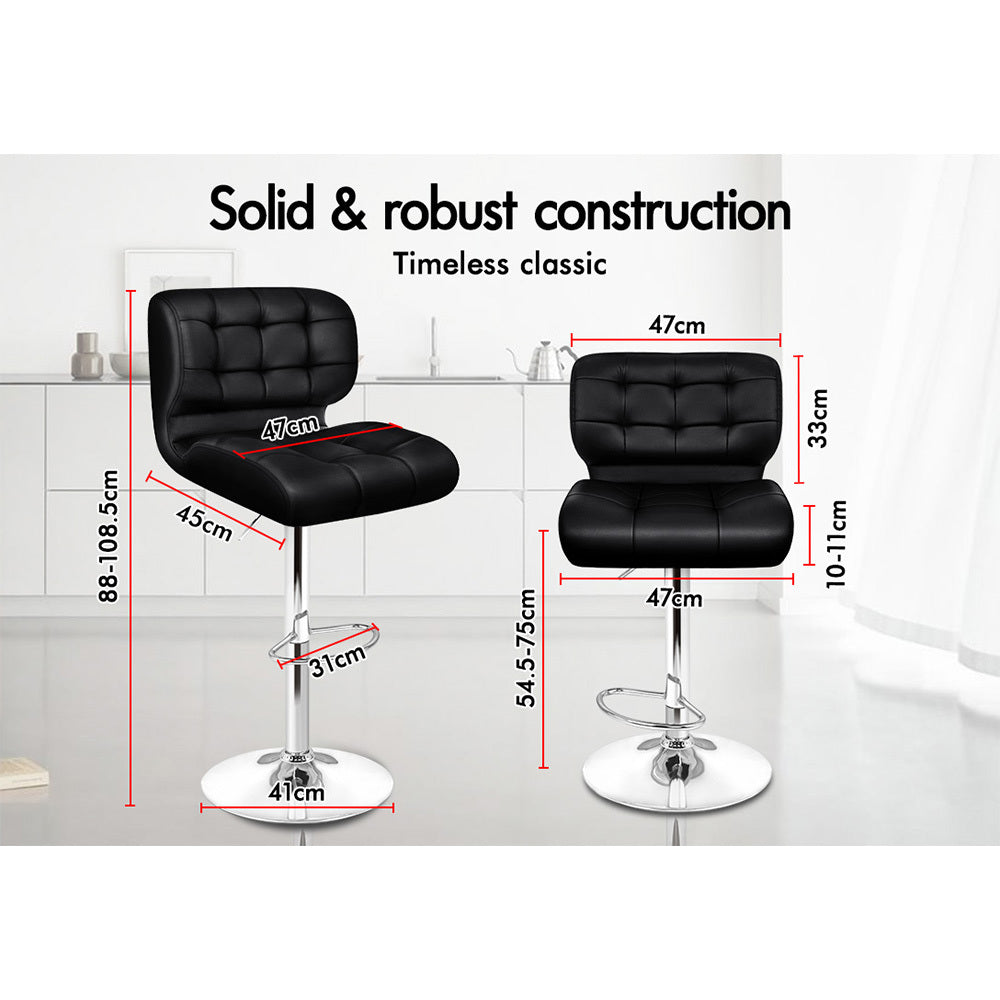 Alfordson 2x Bar Stools Dallon Kitchen Swivel Chair Leather Gas Lift BLACK