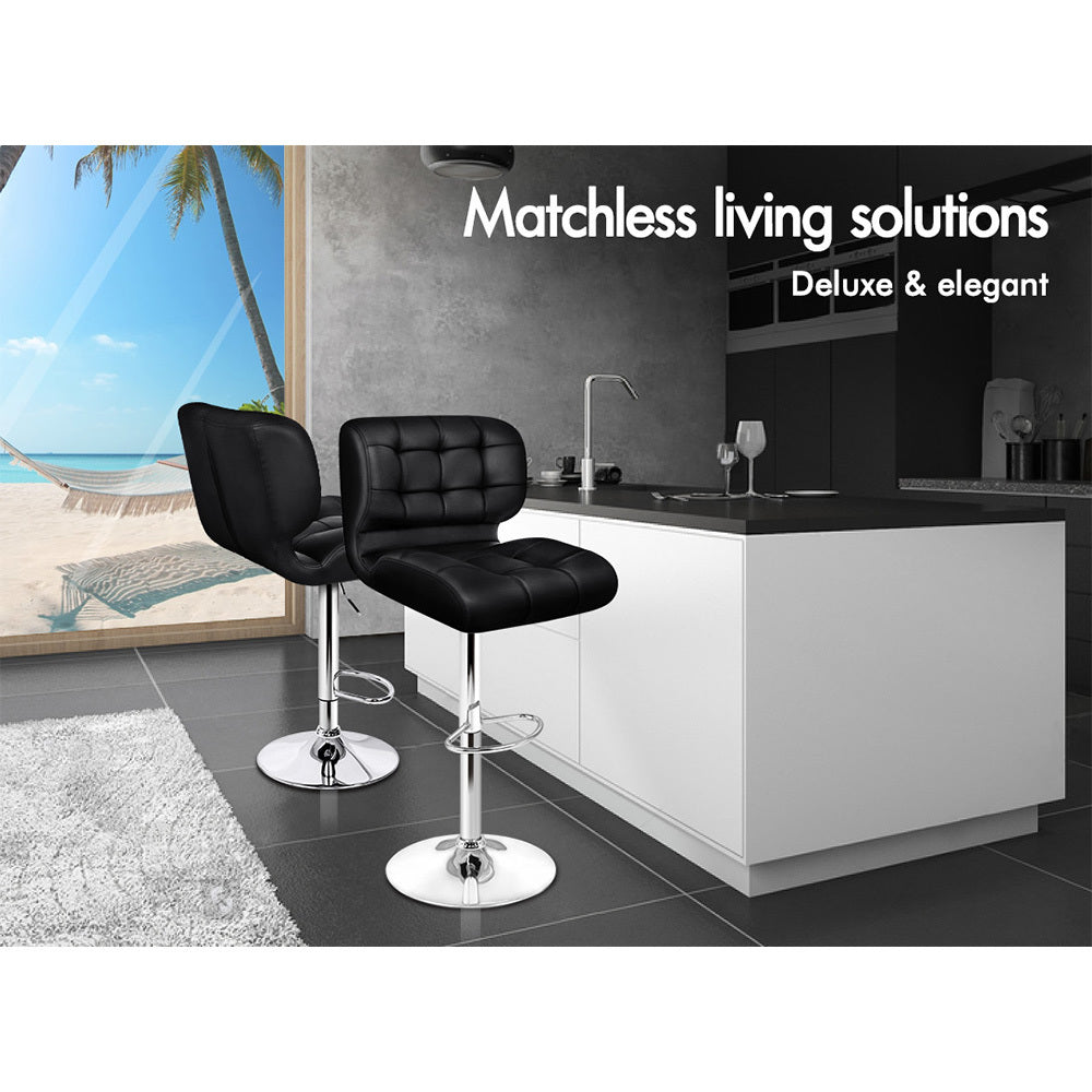 Alfordson 2x Bar Stools Dallon Kitchen Swivel Chair Leather Gas Lift BLACK