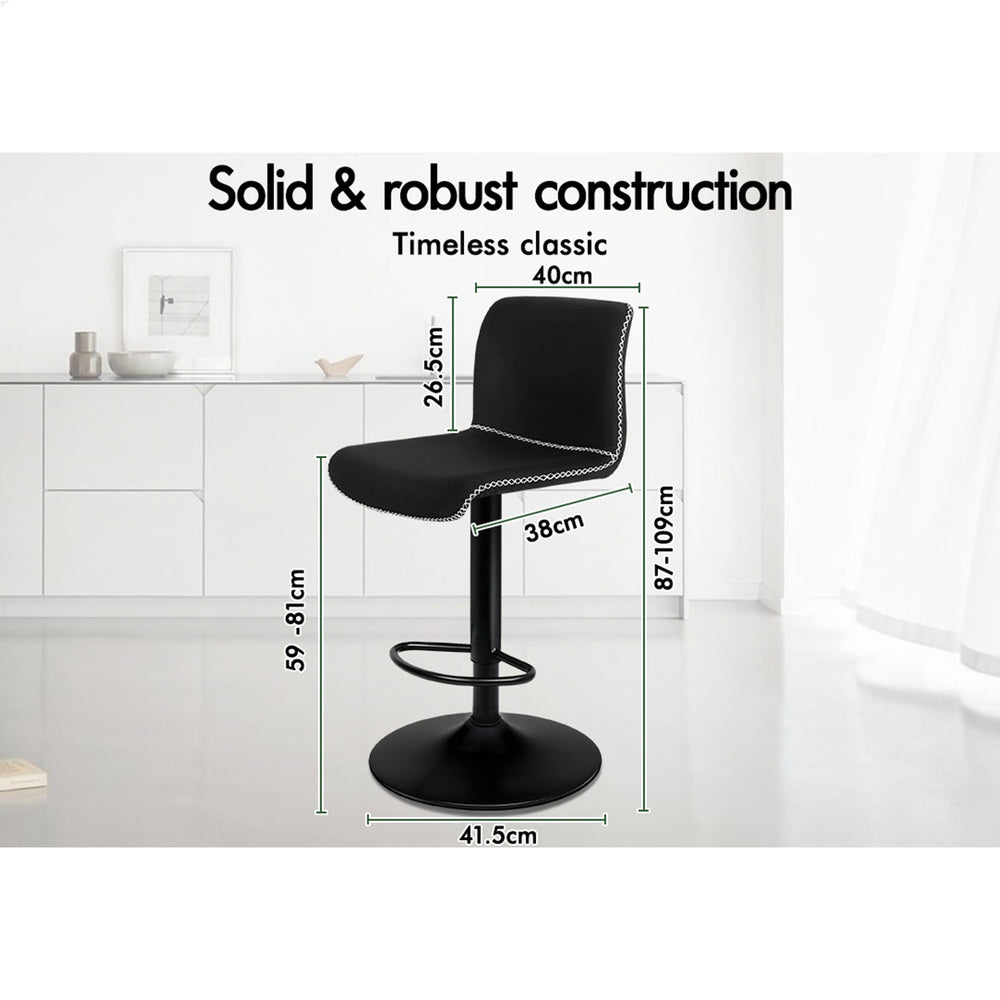 2x ALFORDSON Bar Stools Vintage Fabric Black