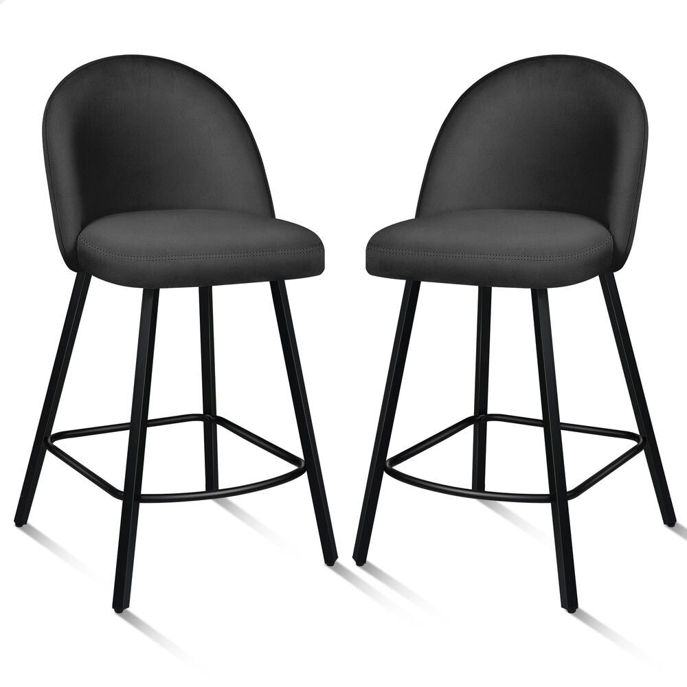ALFORDSON 2x Bar Stools 66cm Kitchen Counter Velvet Dining Chairs Dark Grey