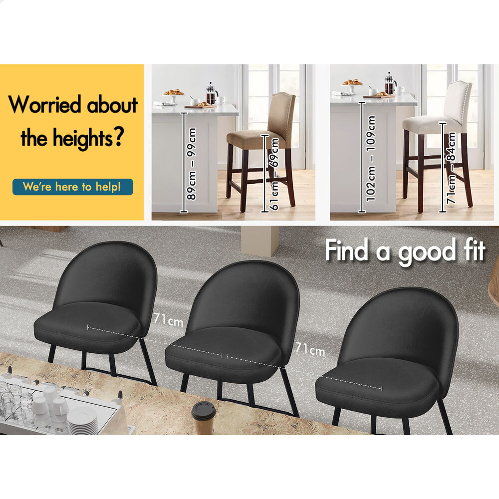 ALFORDSON 2x Bar Stools 66cm Kitchen Counter Velvet Dining Chairs Dark Grey