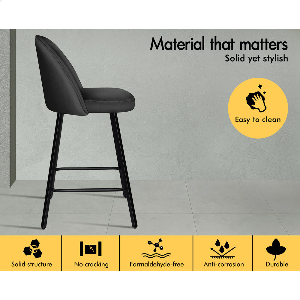 ALFORDSON 4x Bar Stools 66cm Kitchen Counter Velvet Dining Chairs Dark Grey
