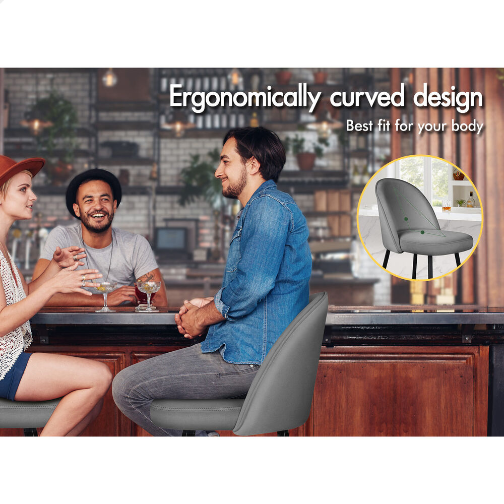 ALFORDSON 2x Bar Stools 66cm Kitchen Counter Velvet Vintage Dining Chairs Grey