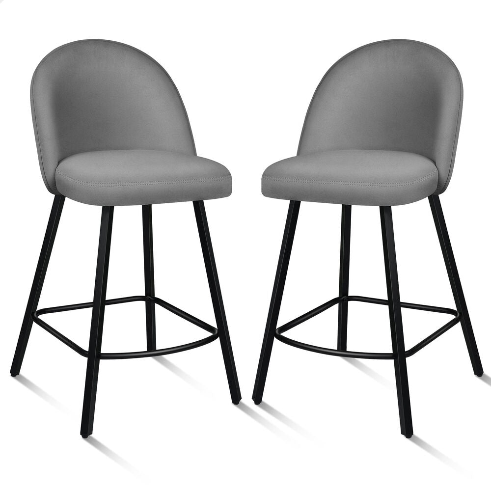 ALFORDSON 2x Bar Stools 66cm Kitchen Counter Velvet Vintage Dining Chairs Grey