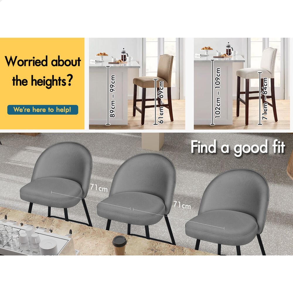 ALFORDSON 2x Bar Stools 66cm Kitchen Counter Velvet Vintage Dining Chairs Grey