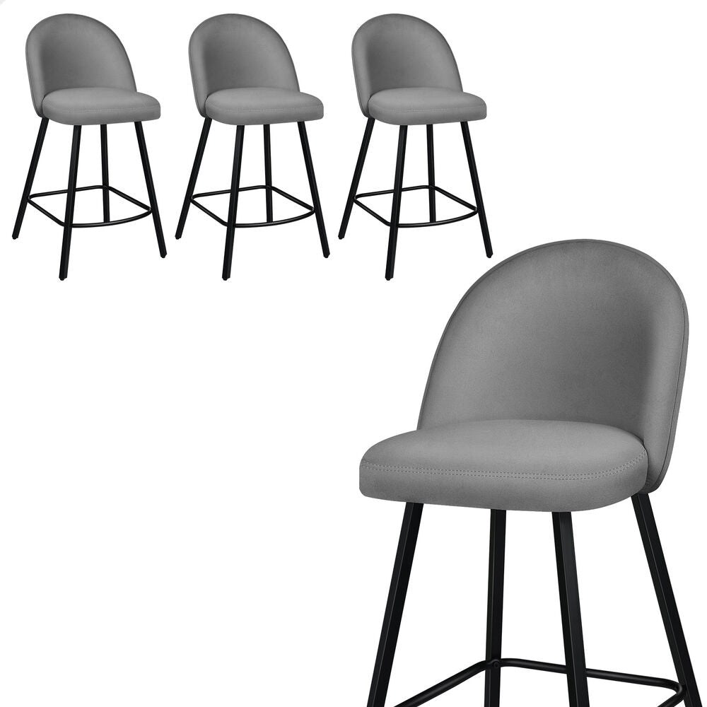 ALFORDSON 4x Bar Stools 66cm Kitchen Counter Velvet Vintage Dining Chairs Grey