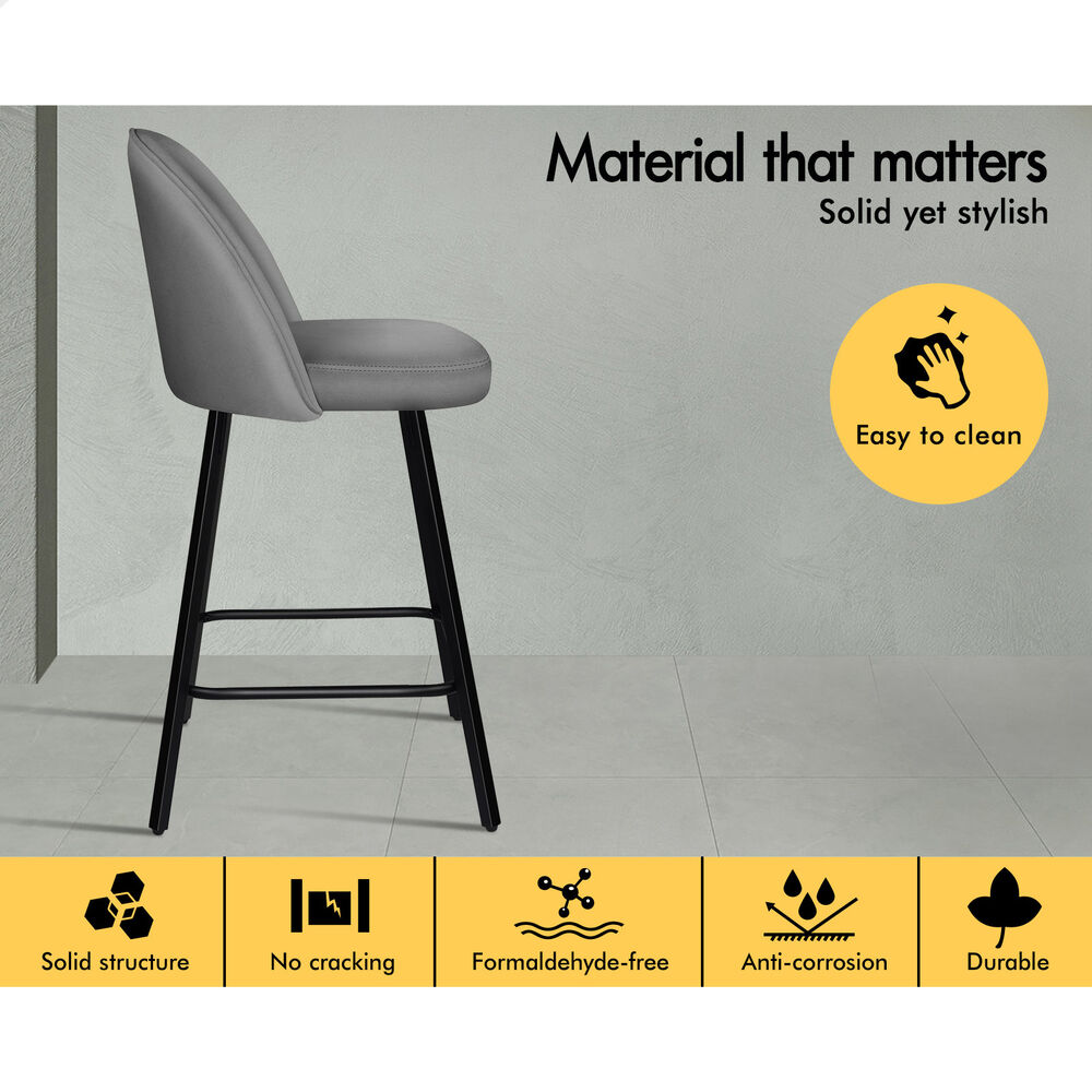 ALFORDSON 4x Bar Stools 66cm Kitchen Counter Velvet Vintage Dining Chairs Grey