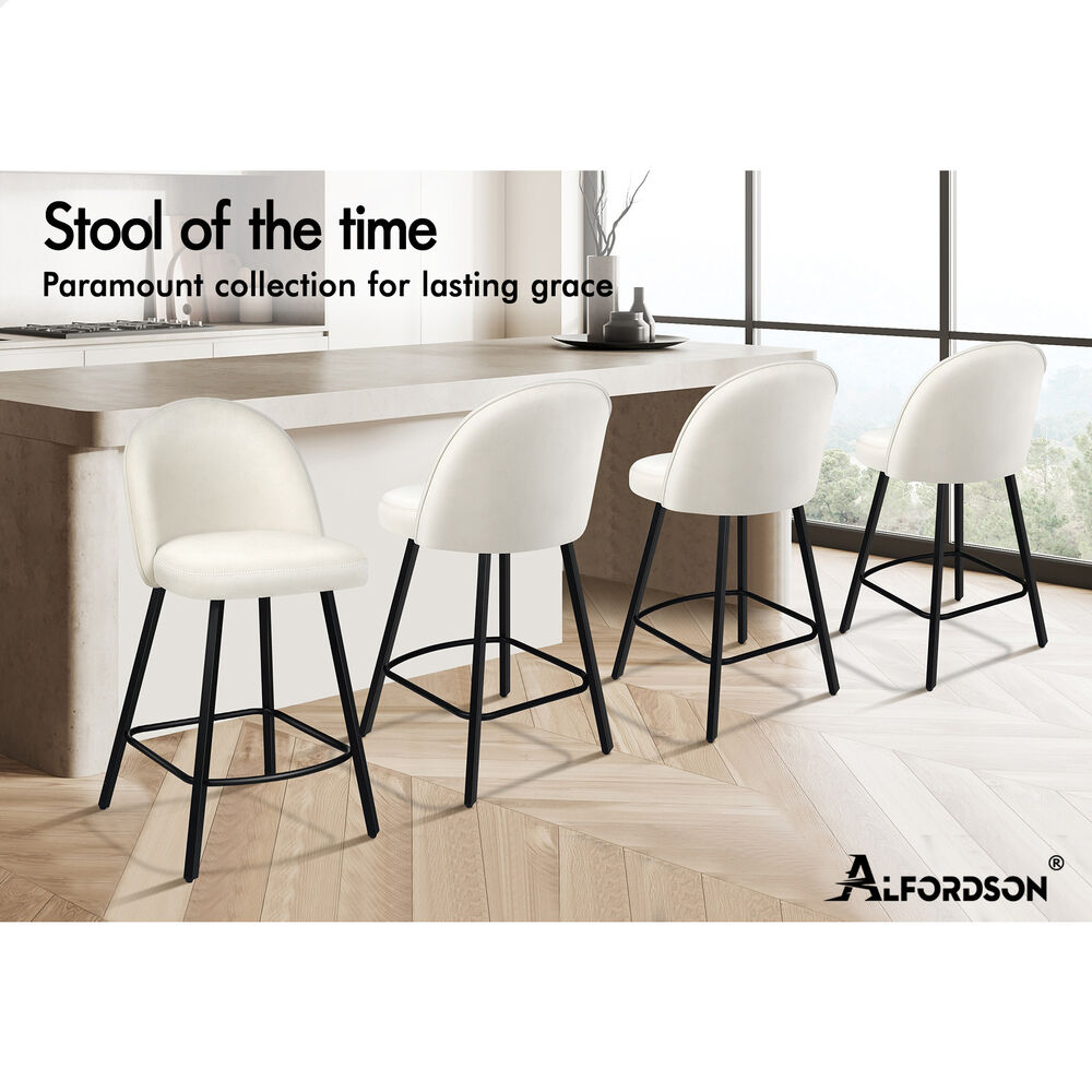 ALFORDSON 2x Bar Stools 66cm Kitchen Counter Velvet Vintage Dining Chairs White