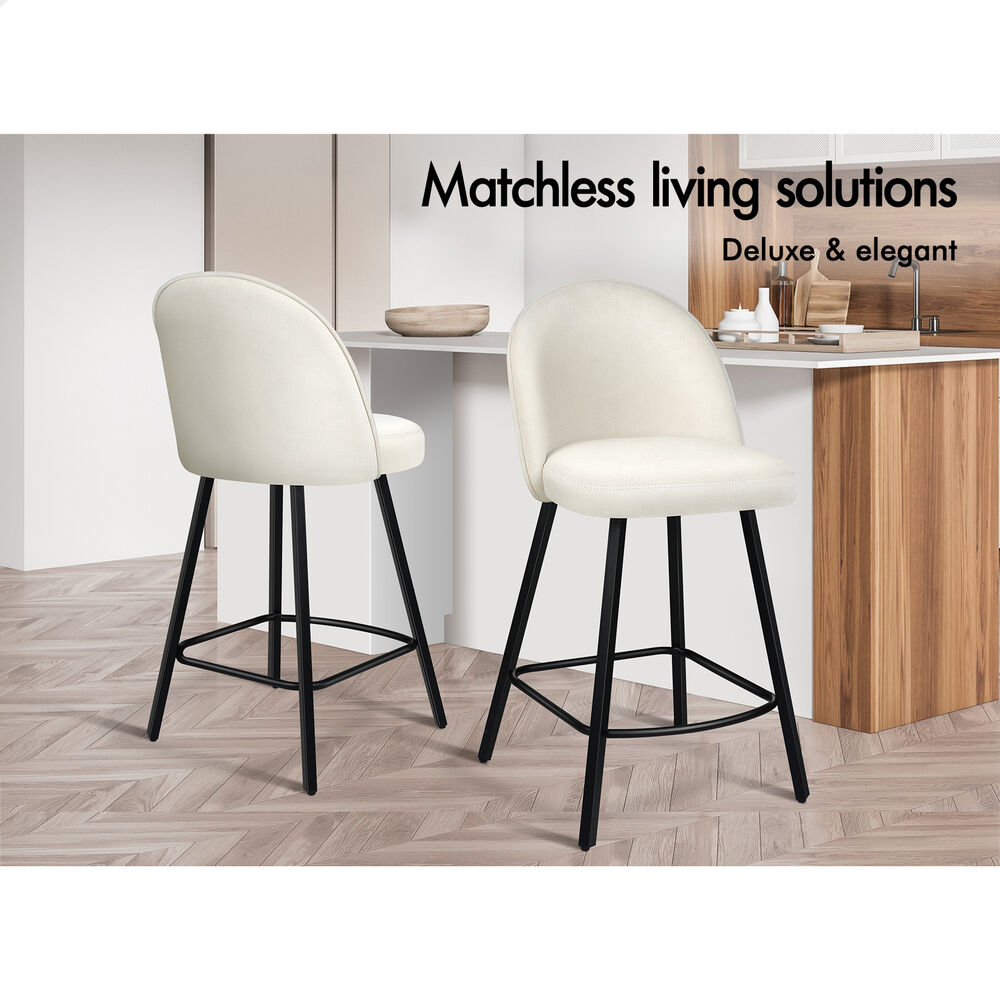 ALFORDSON 2x Bar Stools 66cm Kitchen Counter Velvet Vintage Dining Chairs White