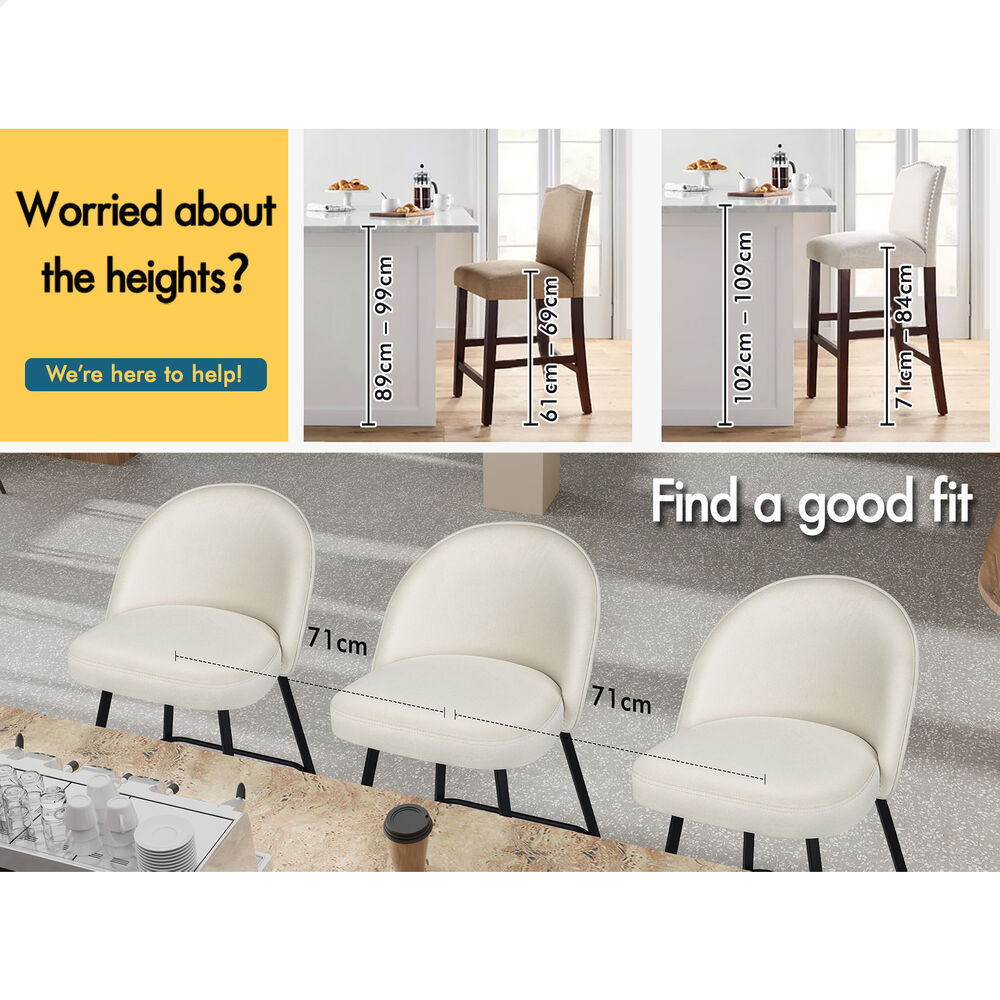 ALFORDSON 4x Bar Stools 66cm Kitchen Counter Velvet Vintage Dining Chairs White