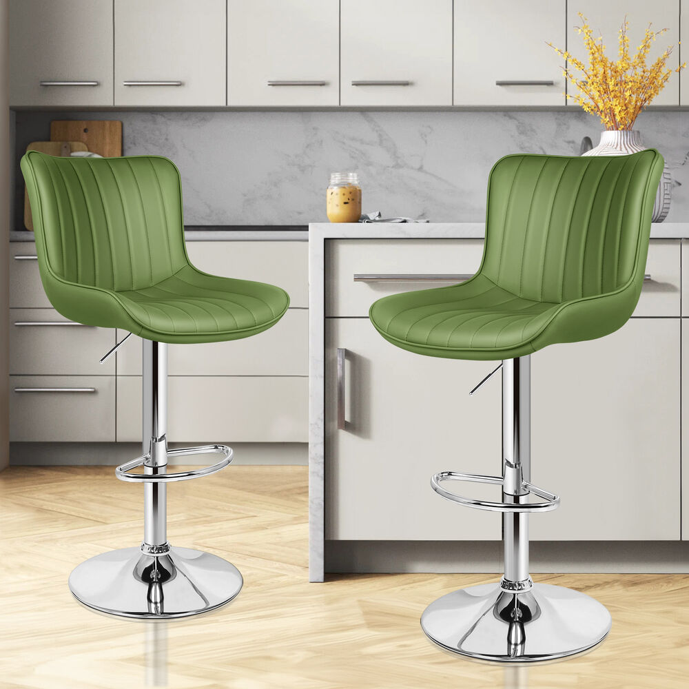 ALFORDSON 2x Bar Stools Gas Lift Leather Bar Chairs Kitchen Swivel Avocado Green