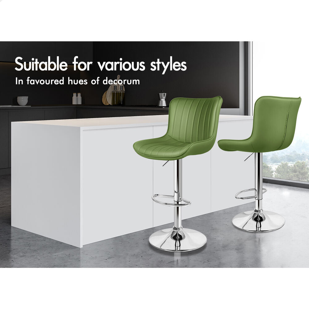 ALFORDSON 2x Bar Stools Gas Lift Leather Bar Chairs Kitchen Swivel Avocado Green