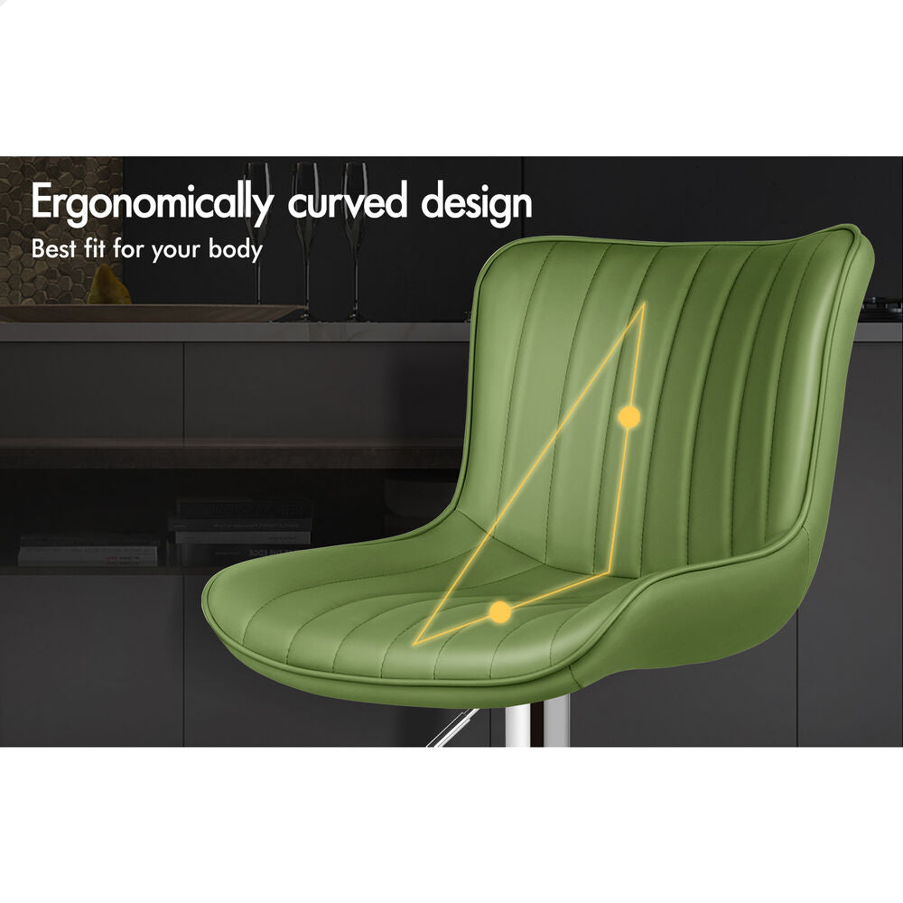 ALFORDSON 2x Bar Stools Gas Lift Leather Bar Chairs Kitchen Swivel Avocado Green