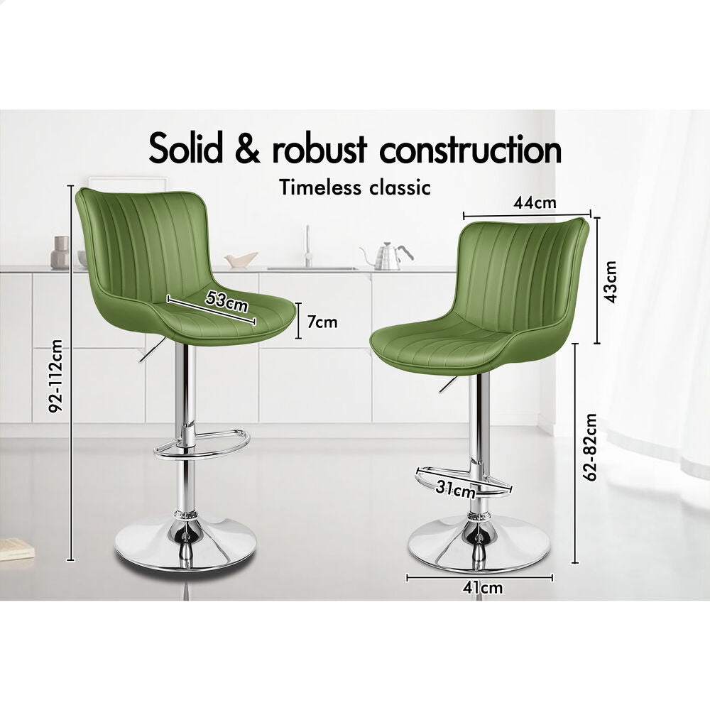ALFORDSON 2x Bar Stools Gas Lift Leather Bar Chairs Kitchen Swivel Avocado Green
