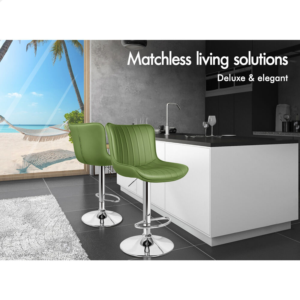 ALFORDSON 4x Bar Stools Gas Lift Leather Bar Chairs Kitchen Swivel Avocado Green