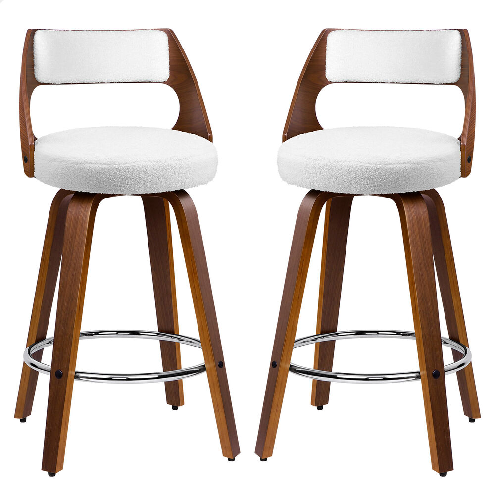 ALFORDSON 2x Swivel Bar Stools 65cm Kitchen Wooden Dining Chair Boucle White