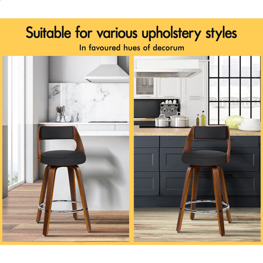 2x ALFORDSON Bar Stools Eden Kitchen Fabric Black