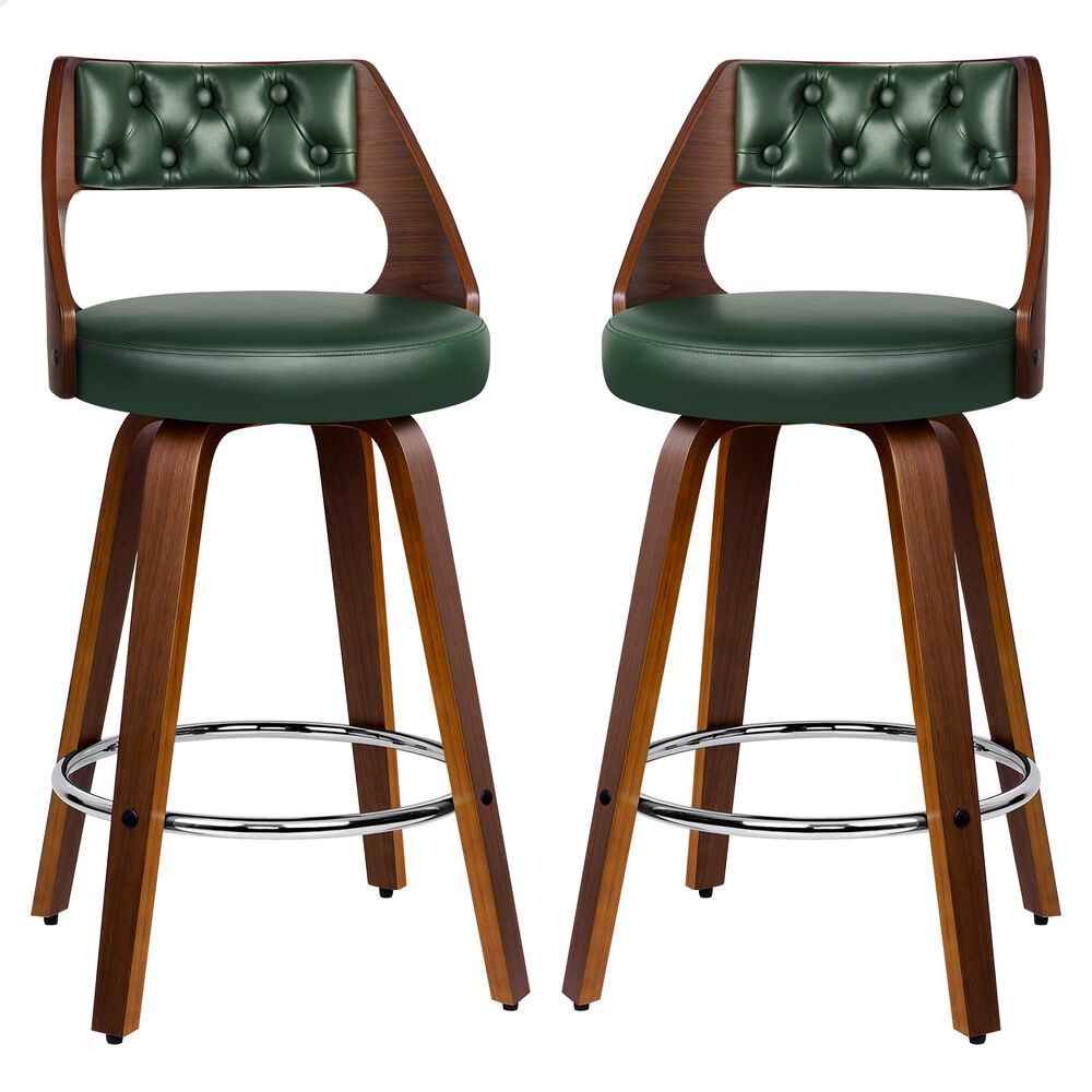 ALFORDSON 2x Swivel Bar Stools 65cm Eden Kitchen Wooden Dining Chair Green