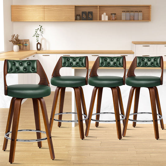 ALFORDSON 4x Swivel Bar Stools 65cm Eden Kitchen Wooden Dining Chair Green