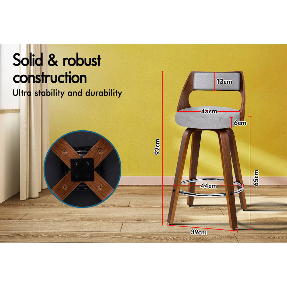 2x Alfordson Bar Stools Dining Chair Light Grey
