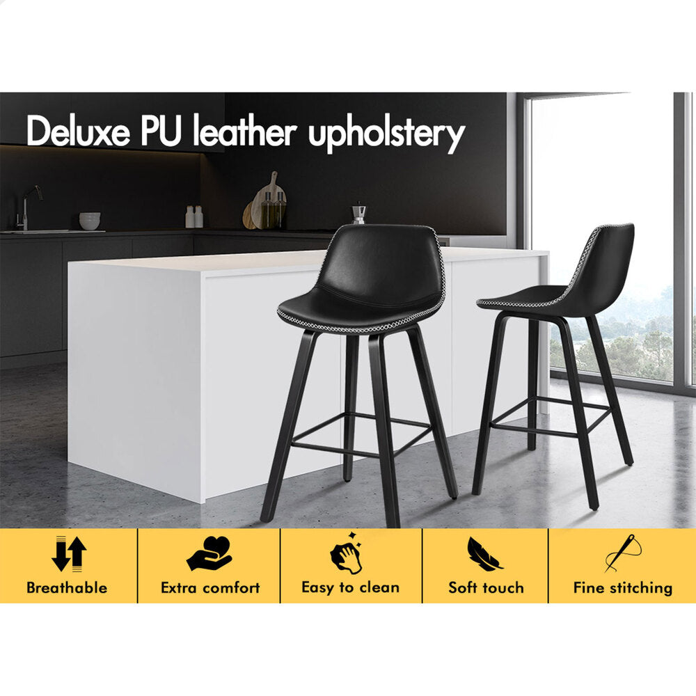 2x ALFORDSON Bar Stools Faux Leather All Black